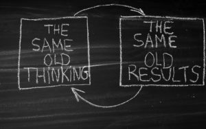 The Same Old Thinking The Same Old Results on chalkboard